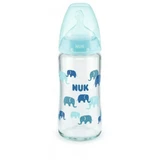 Nuk | First Choice Plus Temperature Control Anti-Colic Glass Baby Bottle with Silicone Nipple, Sky Blue with Elephants, for 0–6 months | 240 ml 