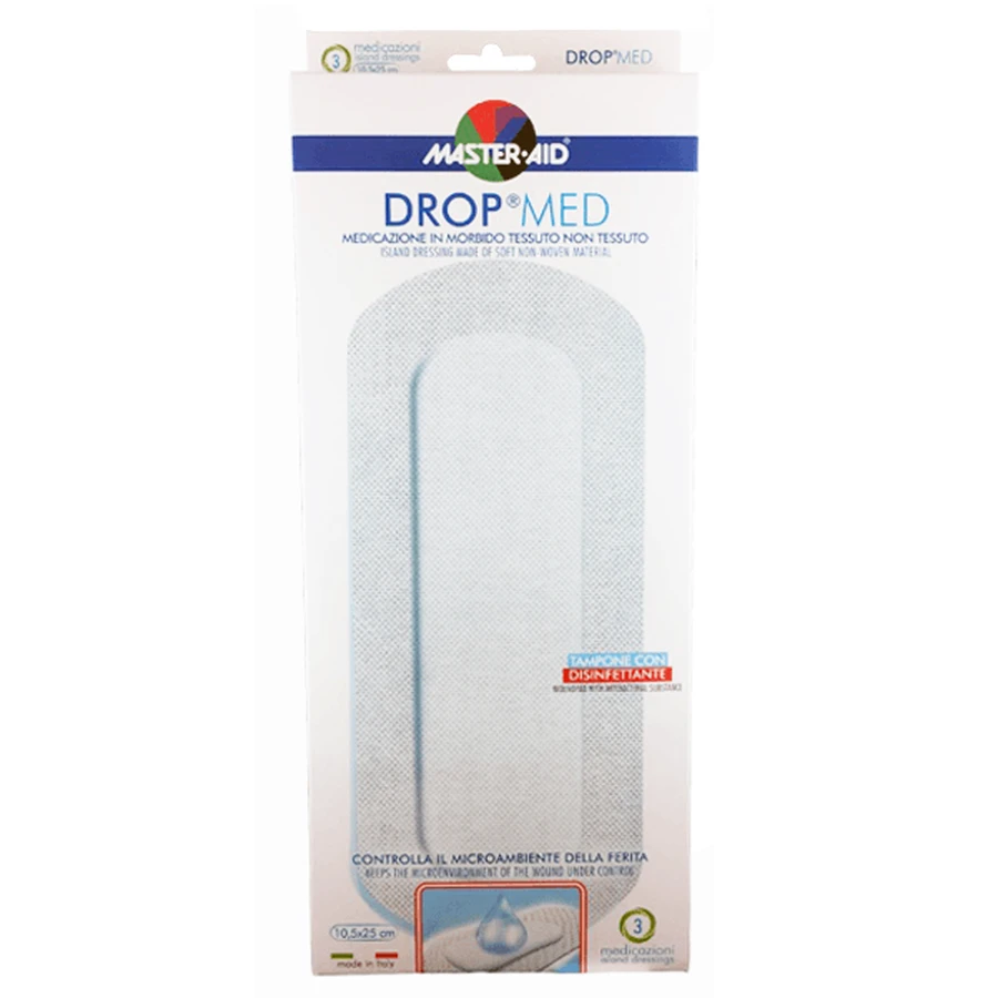 Master Aid | Drop Med 10.5x25 | Non-Adhesive Self-Adhesive Gauze Pads | 3 pcs