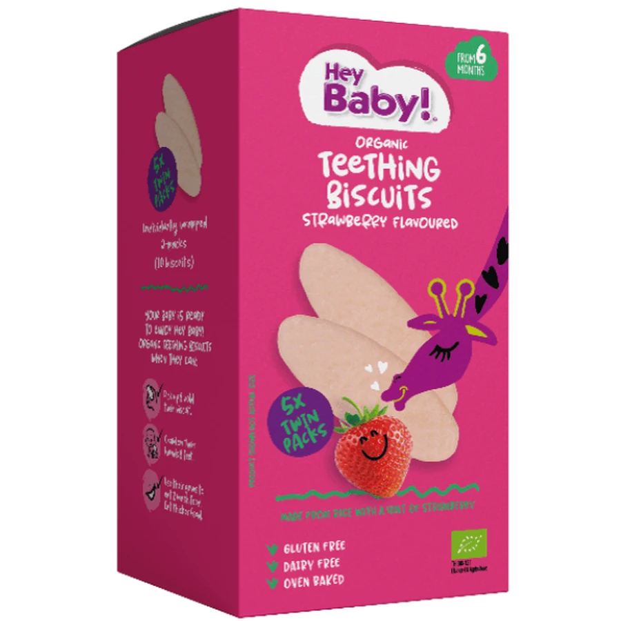 Hey Baby! | Organic Strawberry-Flavored Teething Biscuits | 21g