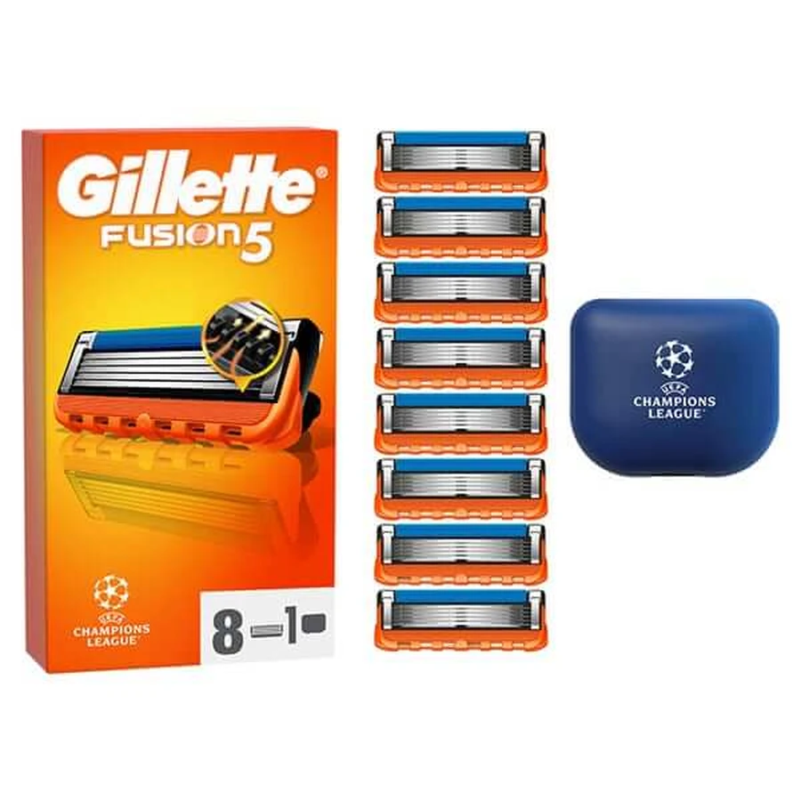 Gillette | Têtes de rasoir de rechange Fusion5, lot de 8 et étui de protection de voyage | 1 lot