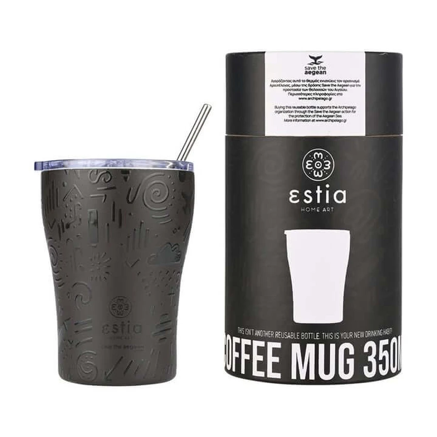 Estia | Tasse à café isotherme « Save The Aegean » Noir Echo | 350 ml