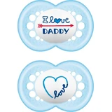 Mam | I Love Mummy & Daddy | Silicone Pacifier for 16+ Months | Blue | 2-Pack