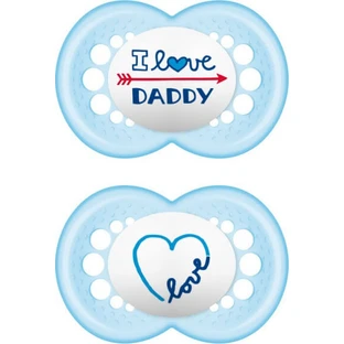 Mam | I Love Mummy & Daddy | Siliconenfopspeen voor kinderen vanaf 16 maanden | Blauw | Set van 2