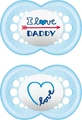 Mam | I Love Mummy &amp; Daddy | Silicone Pacifier for 16+ Months | Blue | 2-Pack