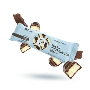 QNT | Barrita proteica Milkii con un 29 % de proteína de leche, con sabor a chocolate y copos de coco | 60 g 