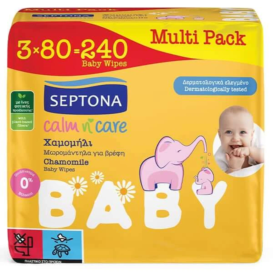 Septona | Calm n' Care Baby Wipes with Chamomile | 3 x 80 sheets
