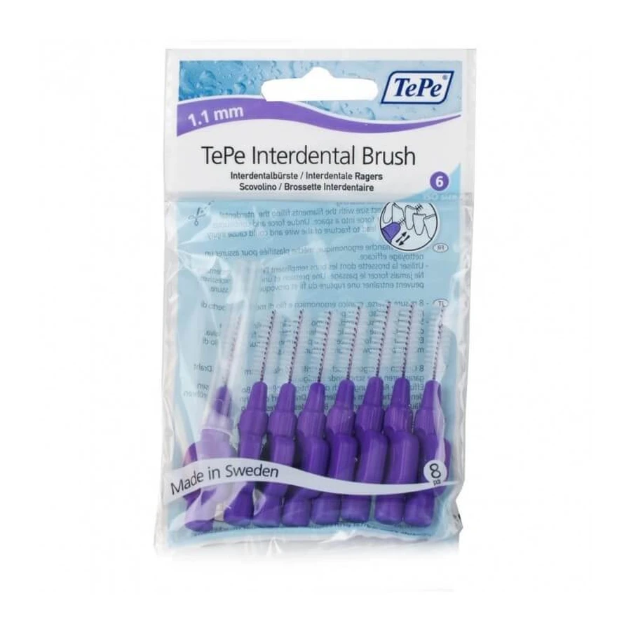 Tepe | Interdentalbürste 1,1 mm | Lila Interdentalbürste | 8 Stück