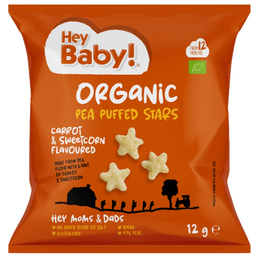 Hey Baby! | Organic Pea Puffed Stars with Carrot & Sweet Corn Flavor | 12g