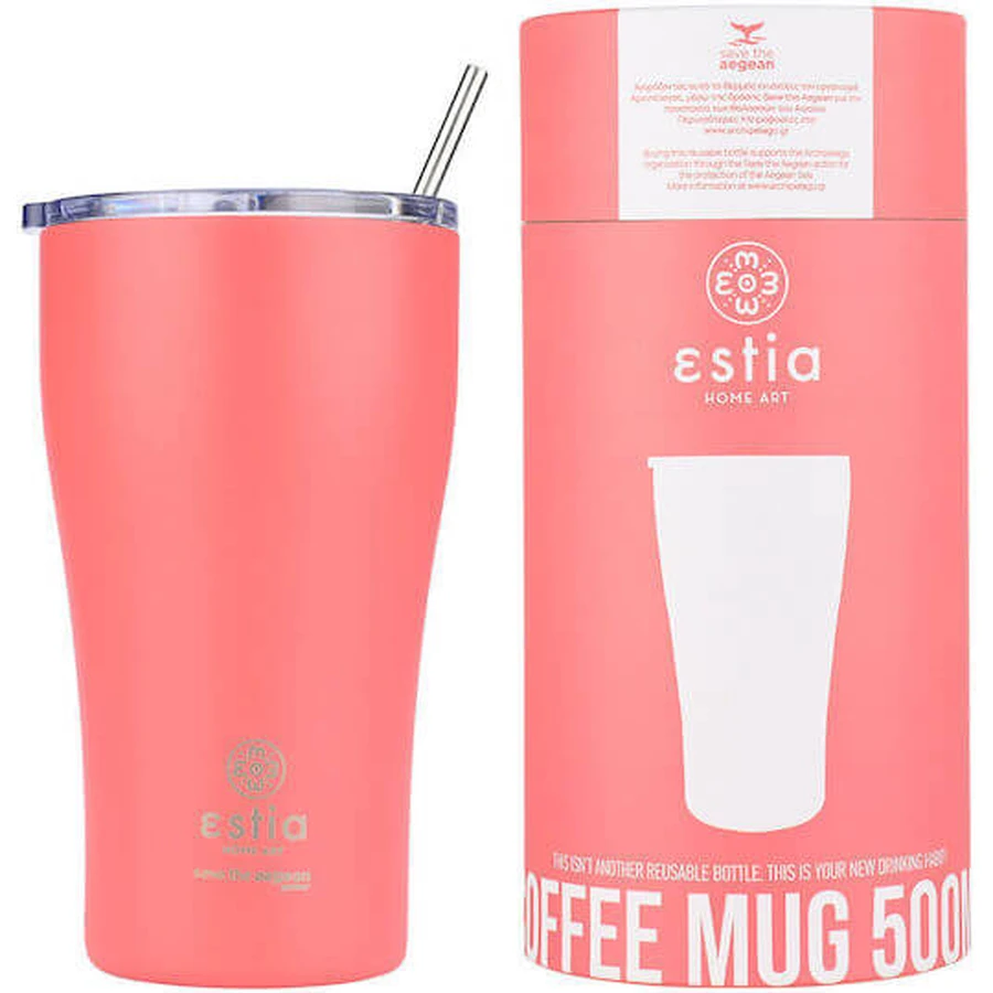 Estia | "Save The Aegean" Fusion Coral Insulated Coffee Mug with Straw | 500ml 