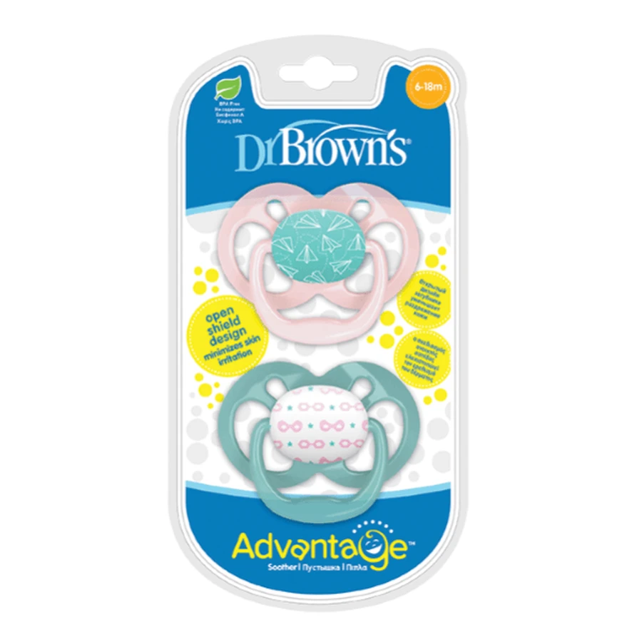 Dr. Brown's | Advantage Silikon-Schnuller 6–18 Monate Rosa-Himmelblau | 2er-Pack