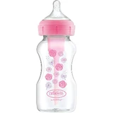 Dr. Brown's | Options+ plastic babyfles met brede hals en antikoliekfunctie, met siliconen speen, 270 ml, vanaf 0 maanden, roze bloemen | 1 stuk