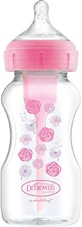 Dr. Brown's | Options+ Anti-Kolik-Babyflasche aus Kunststoff mit weitem Flaschenhals und Silikonsauger, 270 ml, ab 0 Monaten, rosa Blumen | 1 Stück