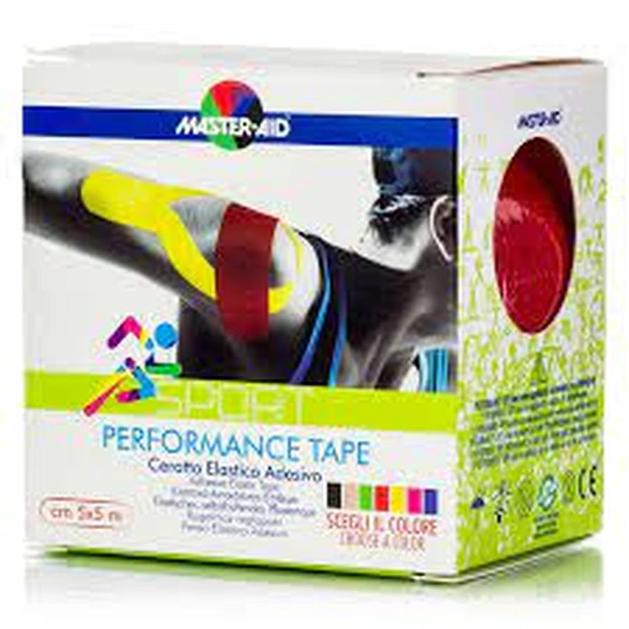 Master Aid | Cinta Kinesio Sport Performance | Parche elástico autoadhesivo rojo de 5 x 5 cm