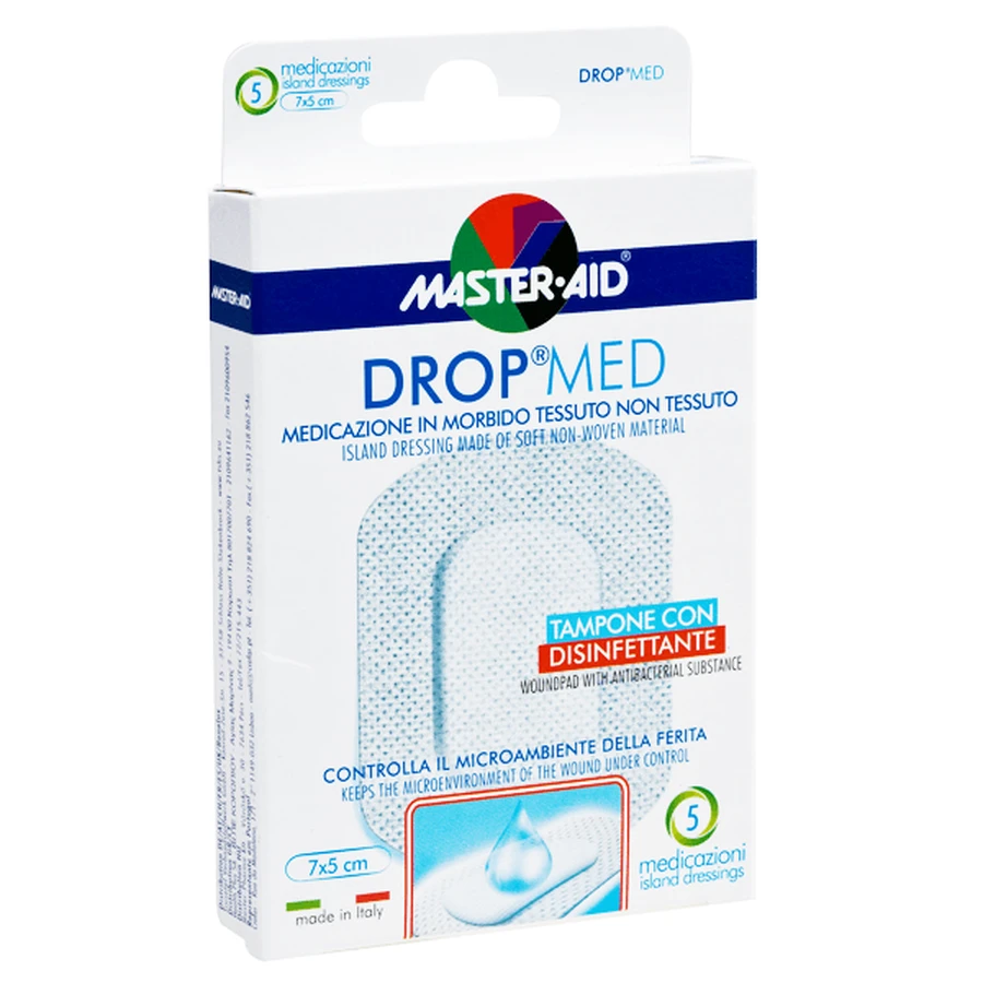Master Aid | DropMed | Selbstklebende und nicht selbstklebende Mullkompressen | 1 Größe | 5 Stück