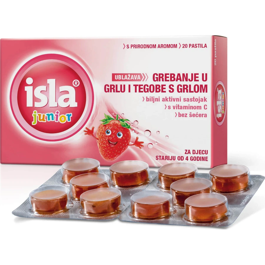 Isla | Pastillas para aliviar la garganta para niños pequeños, sabor a fresa | 20 unidades