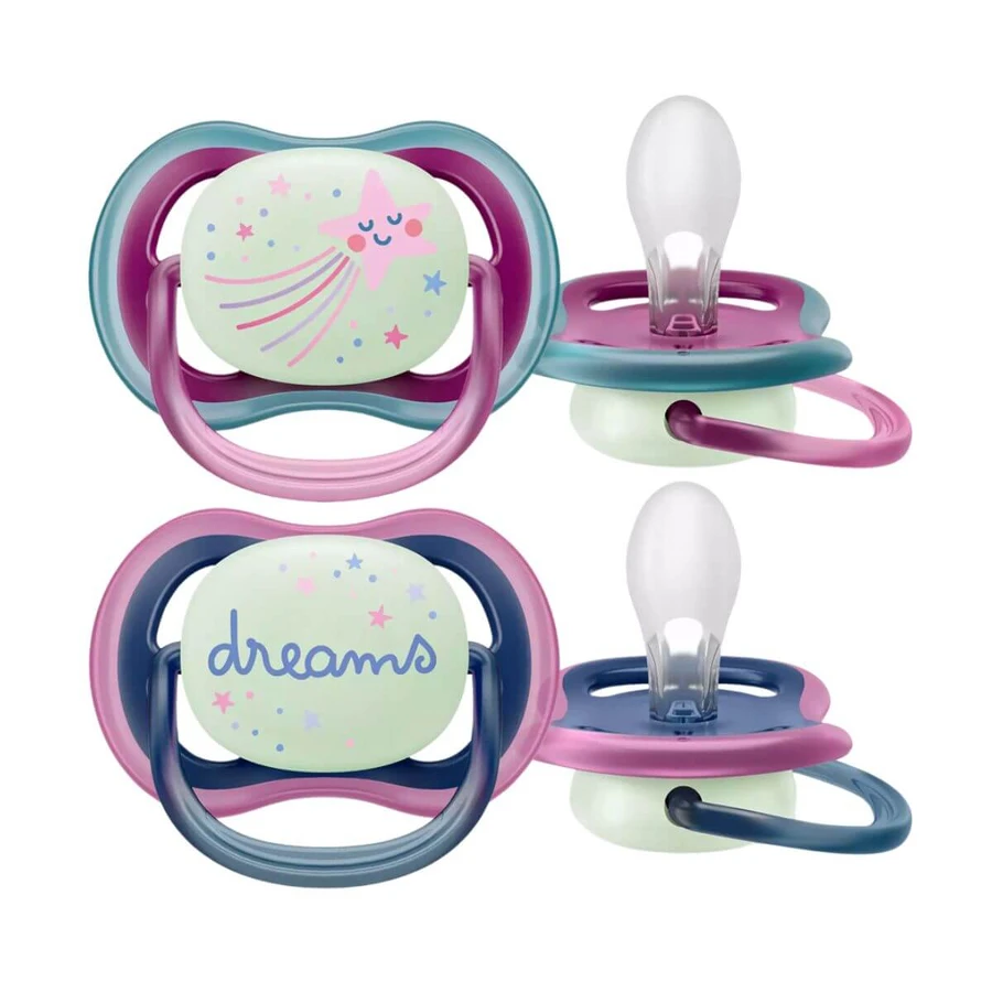 Avent | Ultra Air Nighttime | Sucet ortodontic din silicon | 6-18 luni | 2 buc.