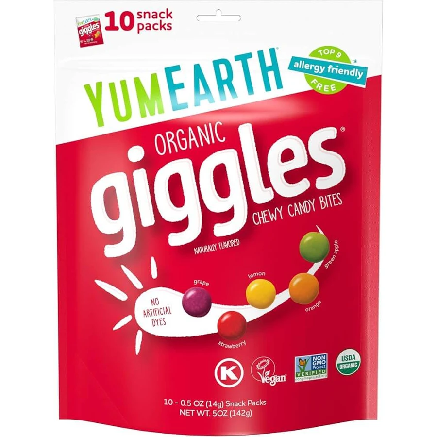 YumEarth | Bio-Giggles-Kaugummi-Häppchen | Bio-Kaugummi-Häppchen mit Fruchtgeschmack | 50 g