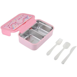 Estia | "Save The Aegean" Children's Lunch Box with 2 Detachable Compartments & Spoon, Fork, and Knife (Set)  Rainbow Dreams | 900ml
