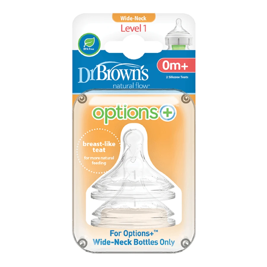 Dr. Brown's | Silicone Bottle Nipple for Wide-Mouth Bottles, 0+ Months, Level 1 | 2-Pack
