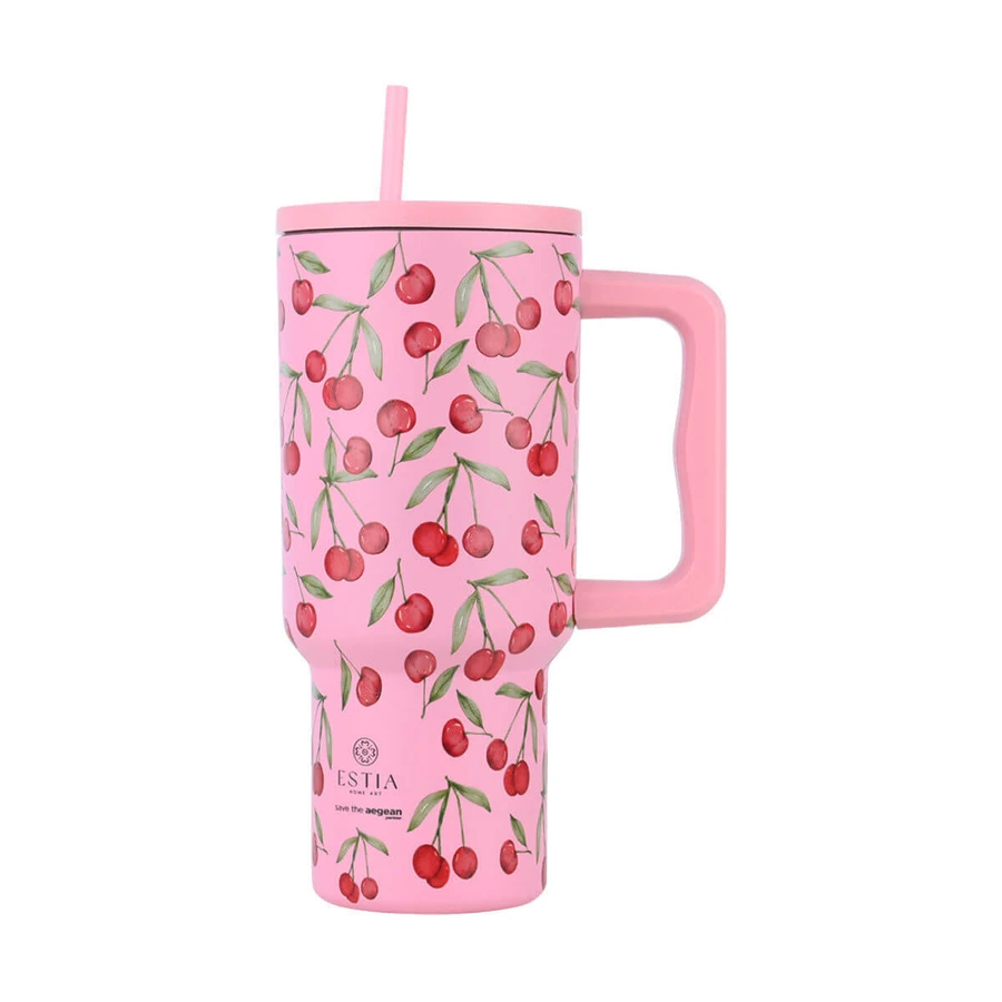 Estia | Rieten drinkbeker XL Save The Aegean Cherry Rose | 900 ml