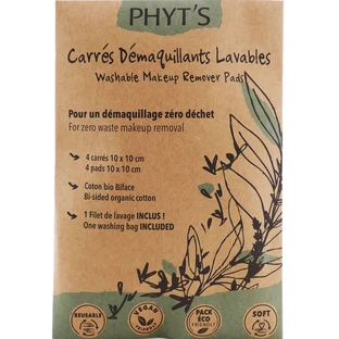 PHYT'S WASHABLE MAKEUP REMOVER SQUARES, 4 SQUARES, 10X10CM