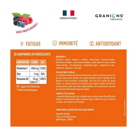 GRANIONS VITAMIN C 1000 MG RED BERRY FLAVOR 20 TABLETS