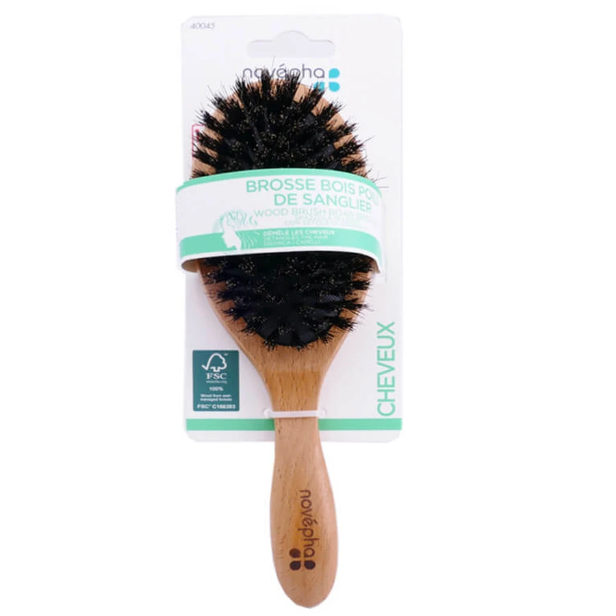 NOVÉPHA HAIR BRUSH, WOODEN HANDLE, WILD BOAR BRISTLES