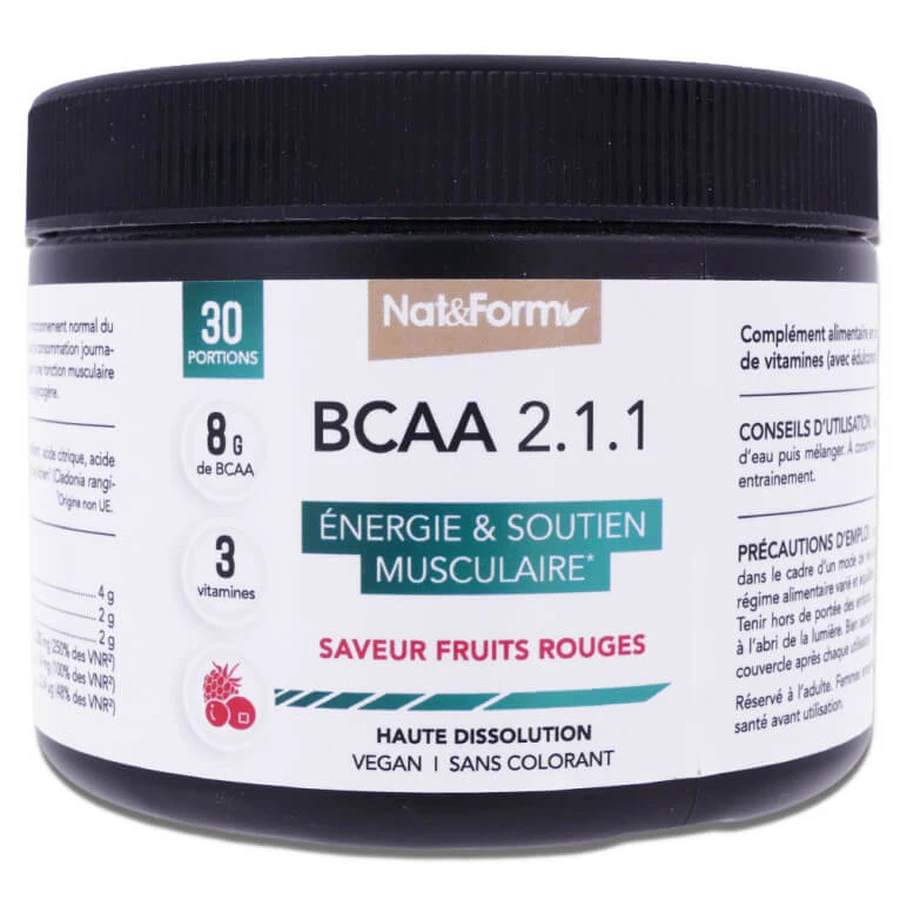 NAT & FORM BCAA 2.1.1, 30 SERVINGS, RED BERRY FLAVOR