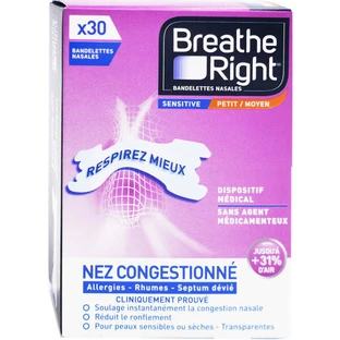 BREATH RIGHT NASAL STRIPS FOR CONGESTED NOSE, SMALL/MEDIUM, 30-COUNT