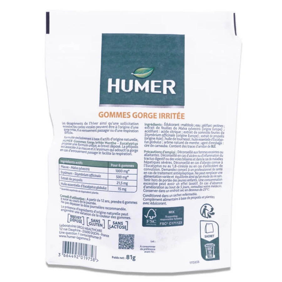 HUMER LOZENGES FOR A SORE THROAT, 30 MINT-EUCALYPTUS LOZENGES