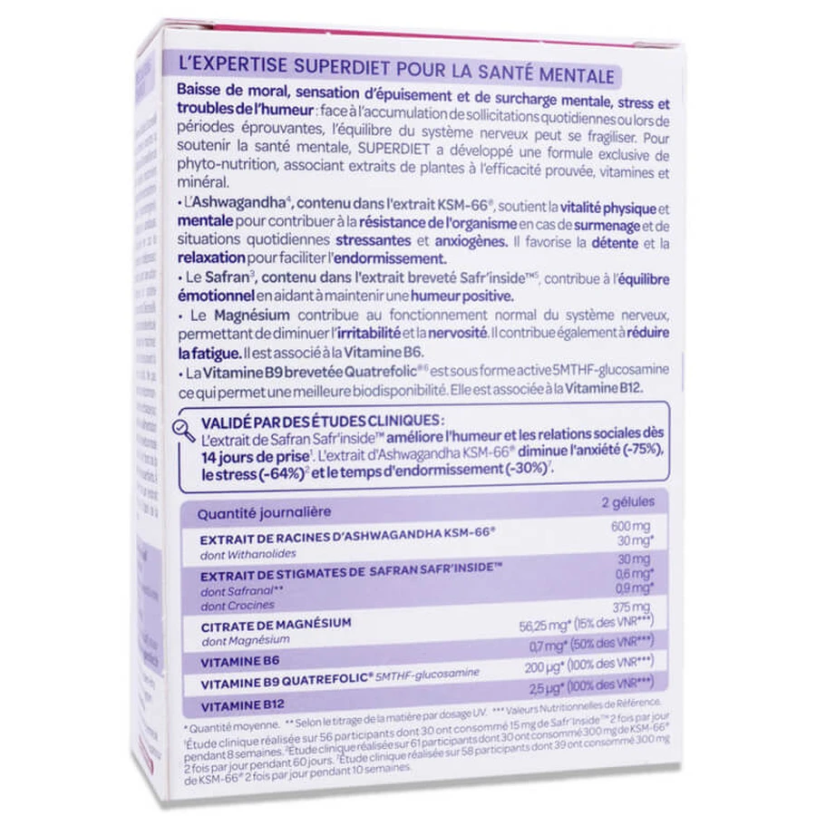 SUPERDIET ASHWAGANDHA SAFFRON MENTAL HEALTH 30 CAPSULES