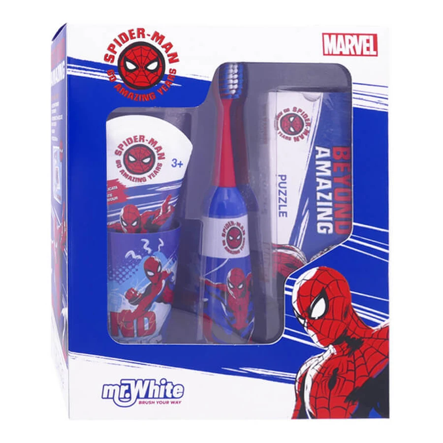 MR WHITE SPIDER-MAN GIFT SET: TOOTHBRUSH + TOOTHPASTE + CUP