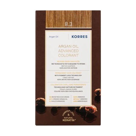 KORRES PERMANENT HAIR COLOR WITH ARGAN OIL, LIGHT GOLDEN BLONDE 8.3