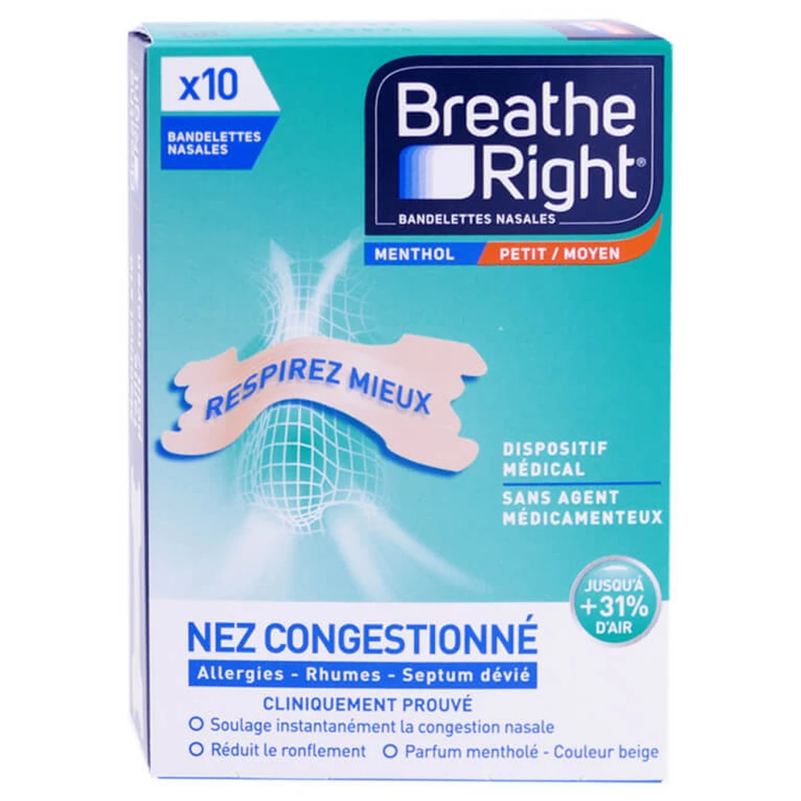 BREATHE RIGHT MENTHOL NEUSSTRIPS, VERPAKKING VAN 10, KLEIN/MIDDELGROOT