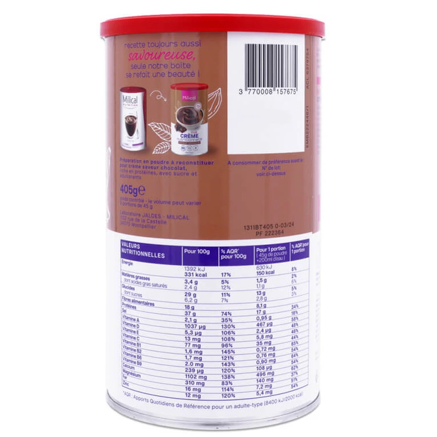 MILICAL MY NUTRITIVE CREAM, SCHOKOLADENGESCHMACK, 405 G