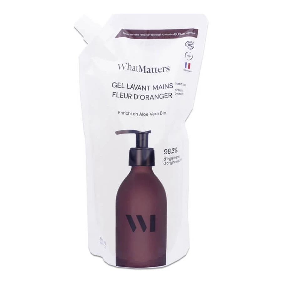 WHATMATTERS ECO HANDWASGEL MET SINAASAPPELBLOESEM NAVULLING 580 ML