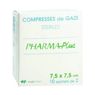 COMPRESAS DE GASA ESTÉRILES PHARMAPLUS DE 7,5 CM x 7,5 CM, CAJA DE 10