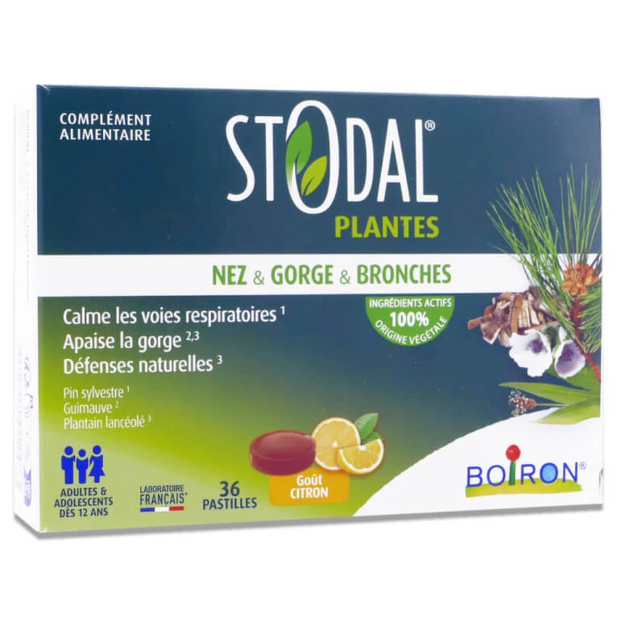 Pastillas STODAL para la nariz, la garganta y los bronquios, con sabor a limón, 36 pastillas