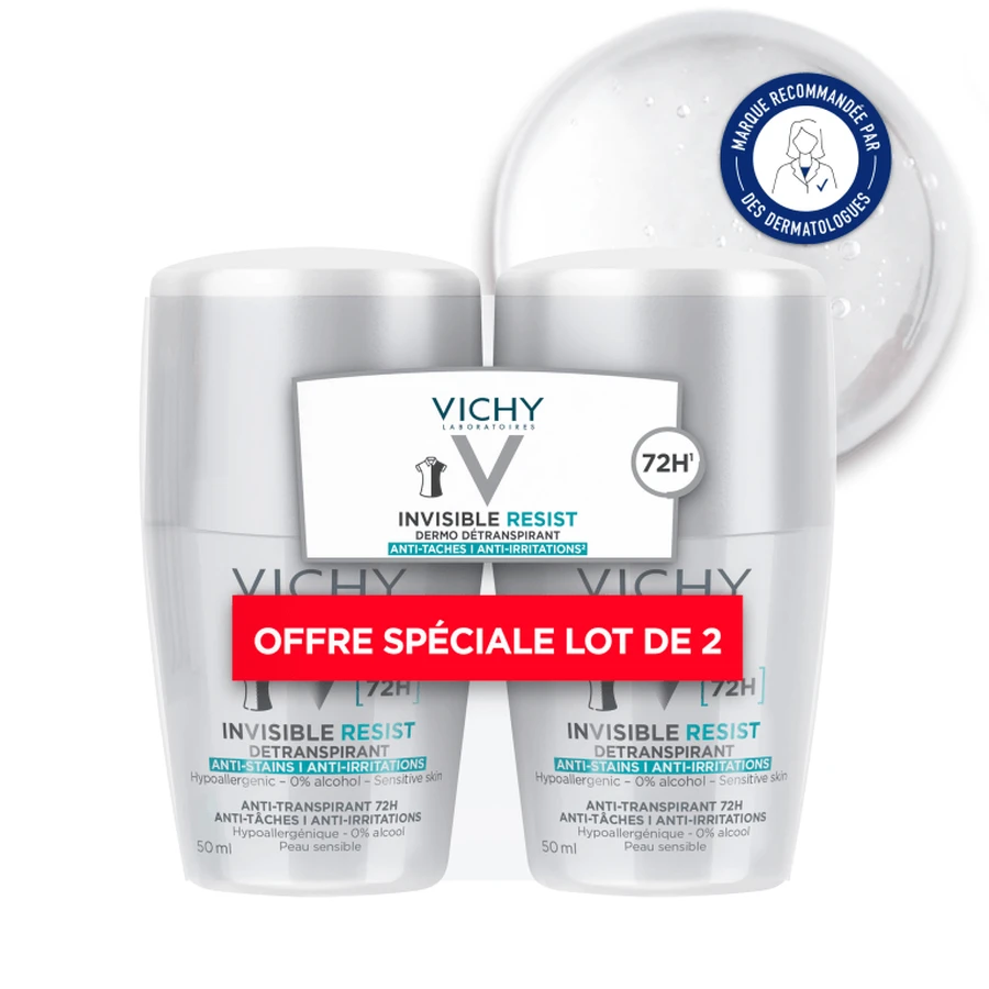 VICHY INVISIBLE RESIST 72H DEODORANT, VERPAKKING VAN 2 X 50 ML