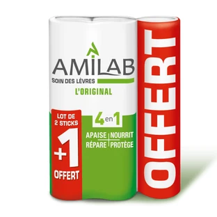 AMILAB LIP CARE THE ORIGINAL 4-IN-1 - 2 STICKS + 1 GRATIS