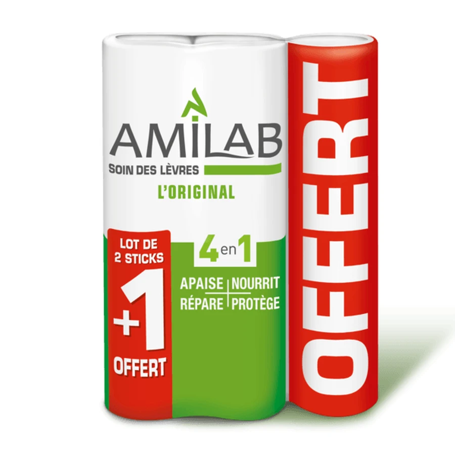 AMILAB LIP CARE THE ORIGINAL 4-IN-1 - 2 STICKS + 1 GRATIS