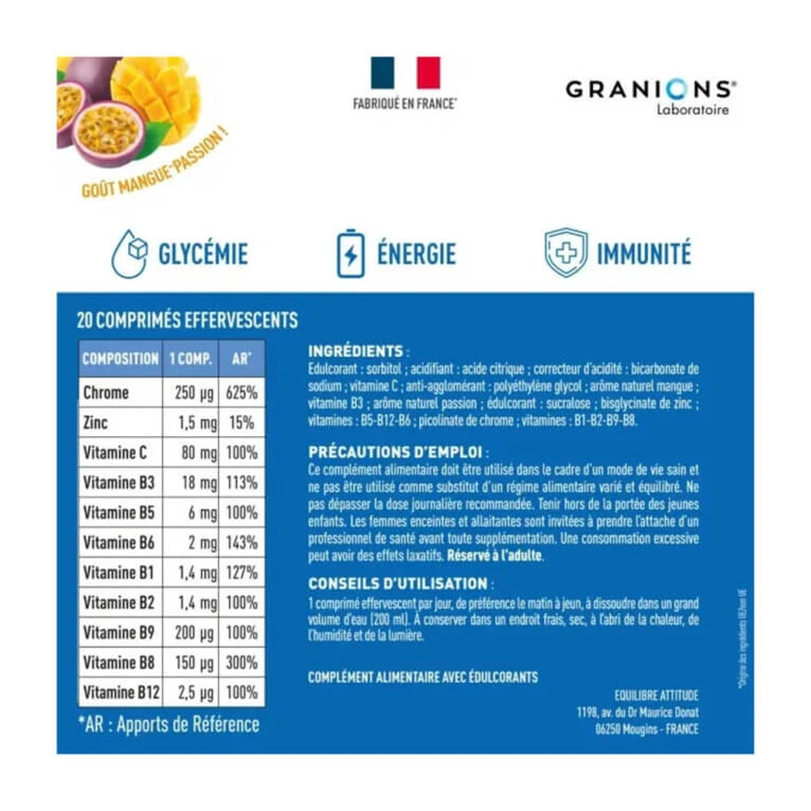 GRANIONS CHROMIUM PICOLINATE 250 MG MANGO-PASSION FRUIT 20 TABLETS