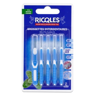 RICQLES 5 CEPILLOS INTERDENTALES DE 0,9 MM CON SABOR A MENTA
