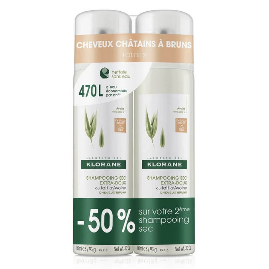 KLORANE DUO SHAMPOING SEC EXTRA DOUX CHEVEUX CHATAINS A BRUNS 2X150ML