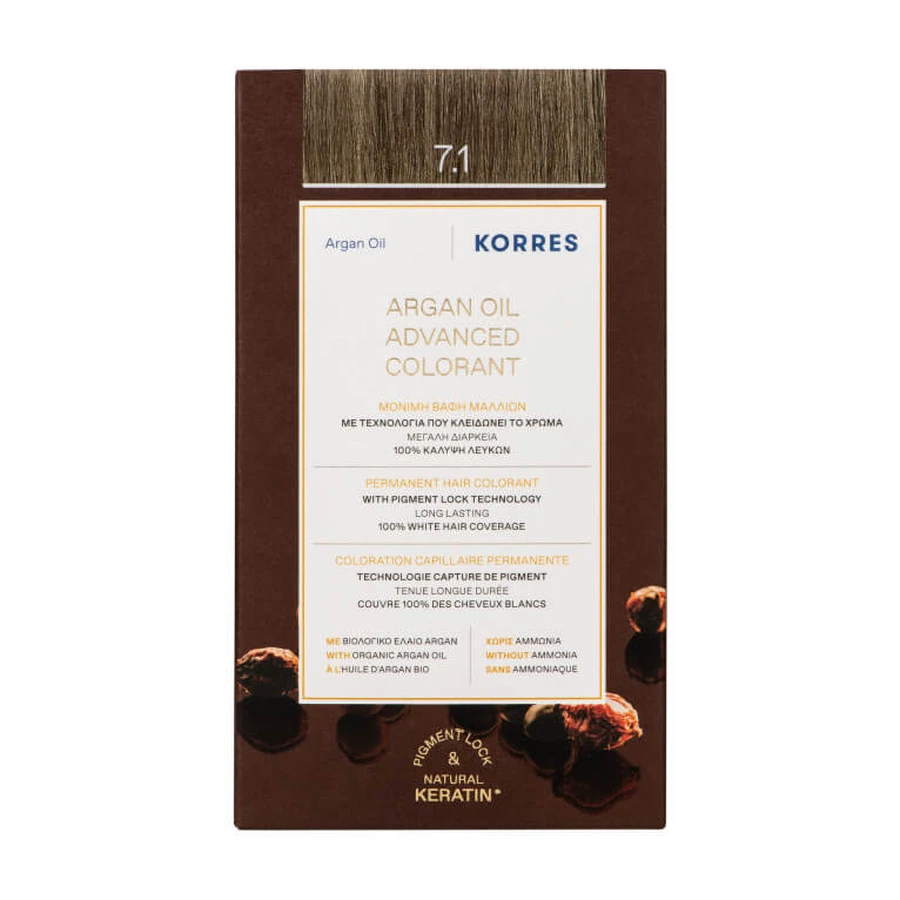 KORRES PERMANENT HAIR COLOR WITH ARGAN OIL, ASH BLONDE 7.1