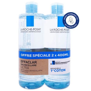 LA ROCHE-POSAY EFFACLAR ULTRA MICELLAR WATER FOR OILY SKIN, 2X400ML PACK