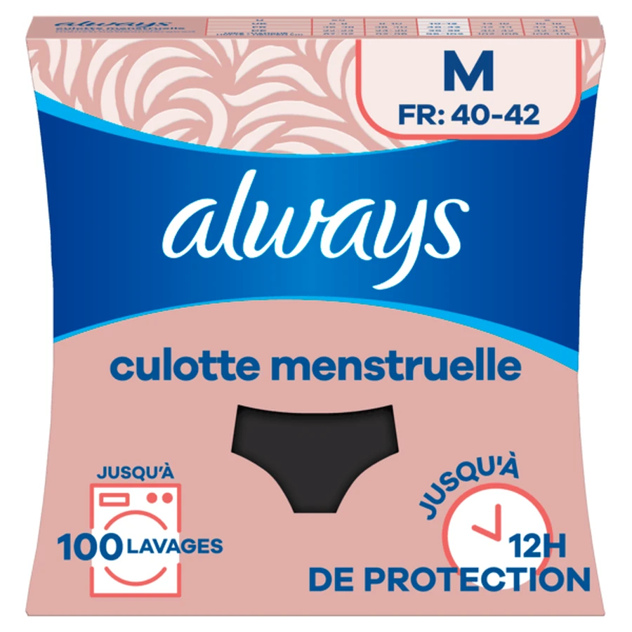 ALWAYS MENSTRUATIEONDERGOED, GEMIDDELDE TOT ZWARE MENSTRUATIE, MAAT M (40-42)