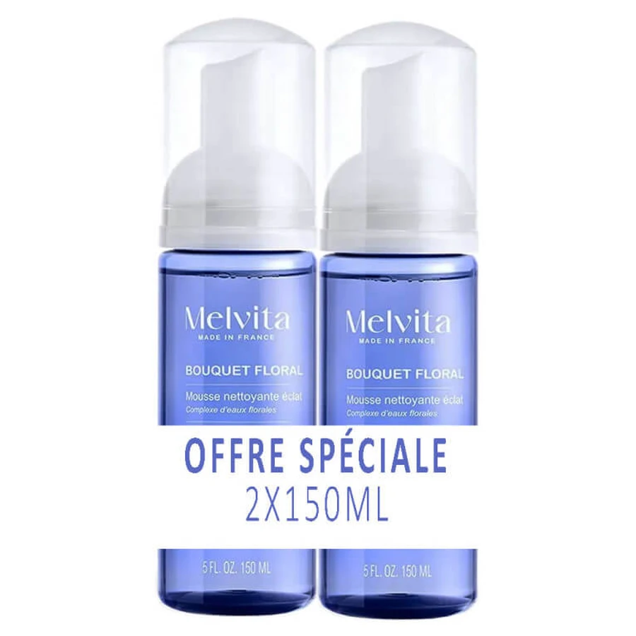 MELVITA BIO BOUQUET FLORAL MOUSSE NETTOYANTE ECLAT LOT DE 2X150ML