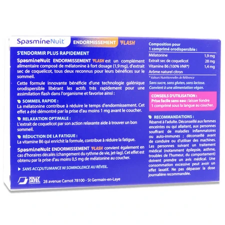 SPASMINE NIGHT FLASH SLEEP AID 20 TABLETS