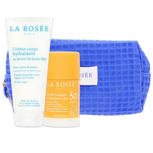 LA ROSEE FEUCHTIGKEITSSPENDENDE KÖRPERCREME + SONNENSCHUTZSTIFT LSF 50 + KOSMETIKTASCHE
